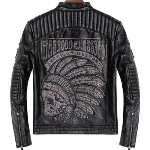 Indian Leather Jacket Motorcycle Vintage Genuine Sheepskin Leather Coat Retro Slim Rider Biker Winter Brand Clothes Casual Coat