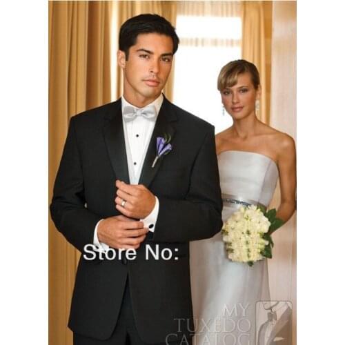 Best selling Black Tailcoat Peak Lapel Groom Tuxedos Groomsmen Men Wedding Suits Prom Clothing (jacket+pants+waistcoat+tie)