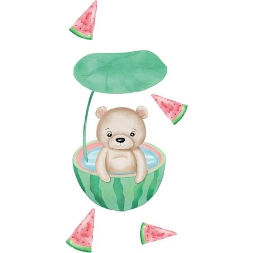 Cute Watermelon bear Wall Stickers Children Room Home Decor Kids Bedroom Background Decoration Wallpaper Cartoon Animal Sticker