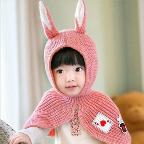 Cute cartoon kids winter scarf rabbit ear girls boys cashmere knit childrens scarf baby scarves for the neck shawls and wraps