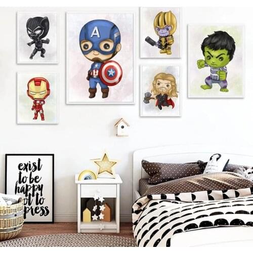 Cartoon Marvel Avengers Superhero Paintings on Canvas Posters and Prints Wall Art Picture Kids Room Bedroom Decor Cuadros