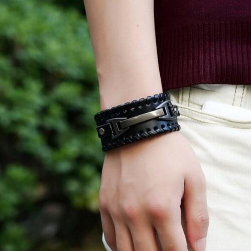 Punk Mens Leather Bracelet Jewelry Woven Black Brown Bracelets Male Jewelry Classic Gift