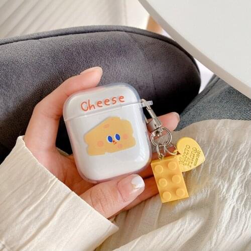 Soft Clear Silicone Earphone Case For Apple Airpods 1/2 For AirPods Pro 3 Cheese Wireless Headphone Cover Keychain