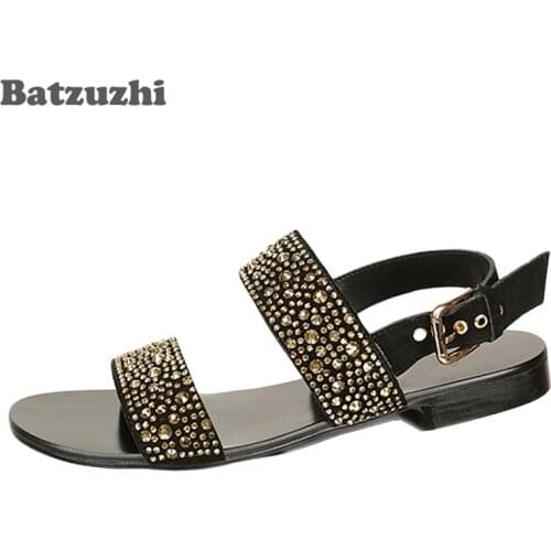 New Men Shoes Super Star Fashion Summer Sandal Shoes Men Black/Golden Rhinestone Sandalias Hombre Male, Big Sizes EU38-46,US6-12