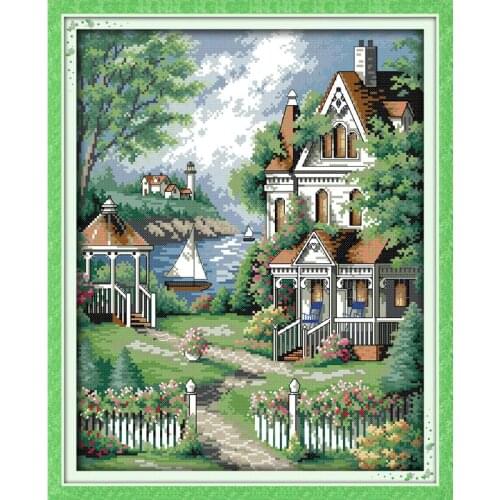 New Arrive DIY Needlework Manualidades European-style Villa DMC Cross Stitch Kits for Embroidery Knitting Needles Crafts Hobby