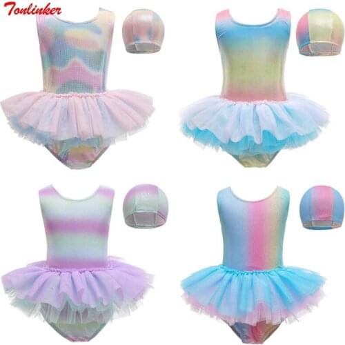 New Girls Mermaid UV Protection Swimming Costume One Piece+ Hat Suit Beach Bathing Suit Entertainment Children Ballet Swimwear