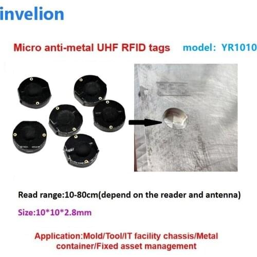 5pcs/lot mini round diameter 10mm uhf rfid tag anti metal 10-50cm with handheld reader for mold tools management