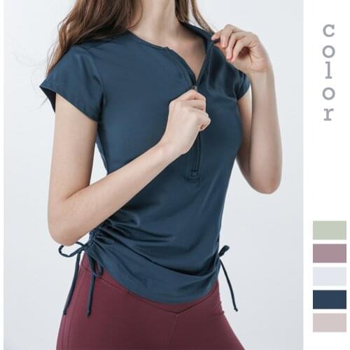 Yoga Clothes New Drawstring Short-sleeved T-shirt Slim Quick-drying Running Fitness Clothes Sportswear Women