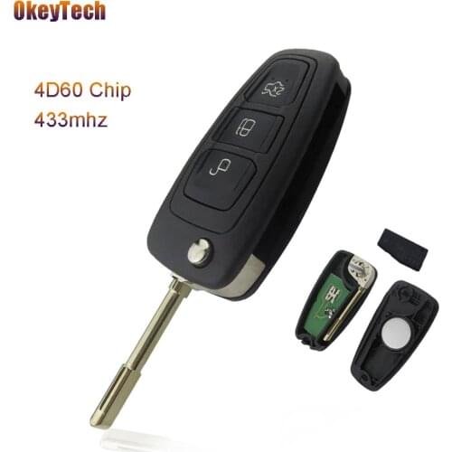 OkeyTech Smart 3 Buttons Keyless Entry Folding Flip Key Shell Fob For Ford Focus Mk1 Transit Connect 315/433 MHz Remote Control