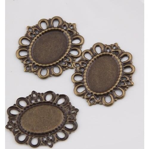 20pcs 18x25mm Oval Shape Antique Bronze Cameo Crystal Cabochon Blank Empty Lace Base Setting Charm Pendant Jewelry Making DIY