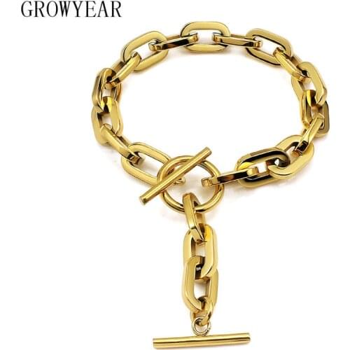 Silver Gold Color Stainless Steel Oval Big Chain Bracelet For Women Men European Style Bracelet Necklace Set Hand Cuff Bracelet