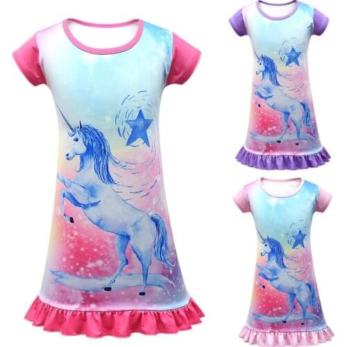 Pajama Dress Girls Nightdress Summer Princess Dress Kids Home Sleeping Dress Cute Cartoon Ruffles Nightgown Girls Sleepwear Robe