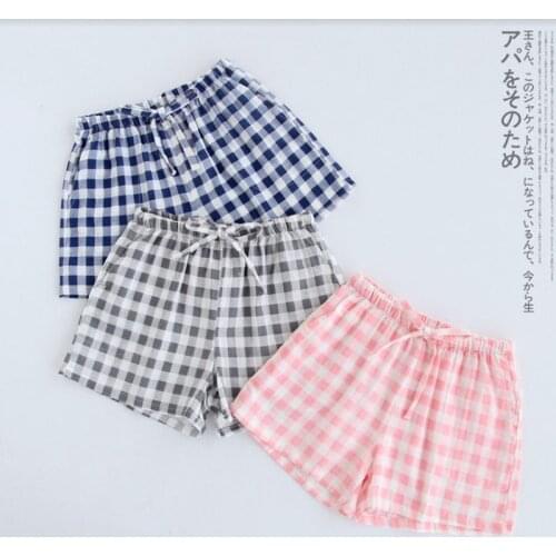Pajamas Pants 2021 Summer Couple Lovers Sleep Bottoms 100% Cotton Plaid Shorts Women Lounge Home Pants Men Plus Size Sleepwear