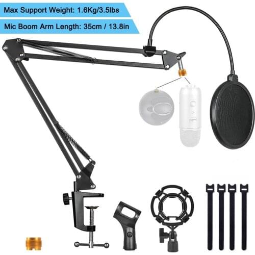 GEVO Microphone Stand With Pop Filter and Shock Mount Mic Boom Arm Bracke For Blue Yeti/Blue Snowball Pantograph For Microphone
