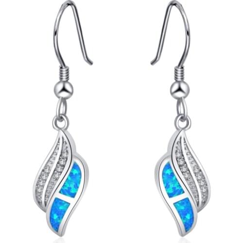 ROLILASON fashion trend white crystal 925 silver stamped drop earrings blue opal wedding gift preferred OE780