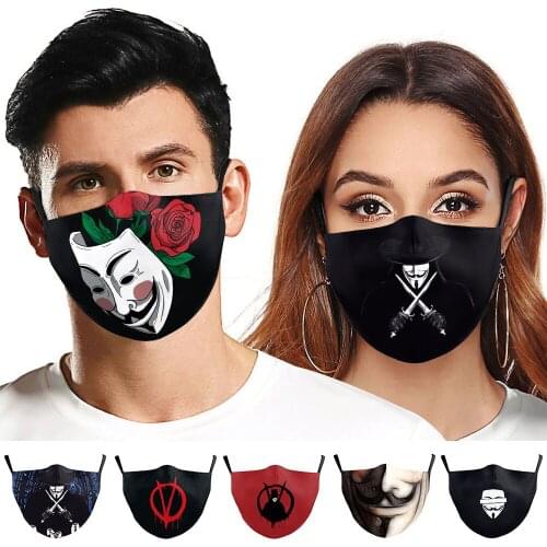 Halloween Funny Adult Cosplay Unisex Women Men Masks V For Vendetta Mouth Face Scarf Decoration Dustproof Reusable Cotton Mask