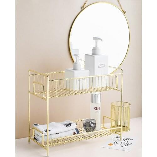 Nordic gold shelf light luxury iron bathroom kitchen narrow shelf desktop cosmetics storage rack