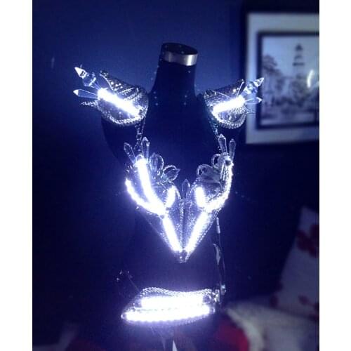 LED flashing fluorescent crystal evening stage show costume nightclub DJ luminous performance costume party armor