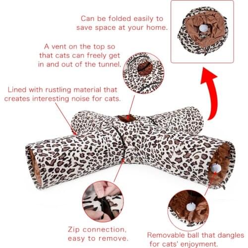 Cat Tunnel Leopard Print Crinkly 4 Ways 5 Holes Pet Tunnel Kitten Play Toy Collapsible Rabbit Toys Puppy Toy Katzentunnel im