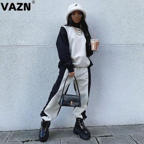 VAZN 2020 Winter High-end Patchwork Nature Free Casual Young Daily Full Sleeve Long Pants Tracksuits Slim Women 2 Piece Set