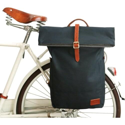 Tourbon Vintage Bicycle Pannier Bag Bike Rear Seat Carrier Pouch Cycling Shoulder Bag Pack Blue Waxed Canvas Water Repellent