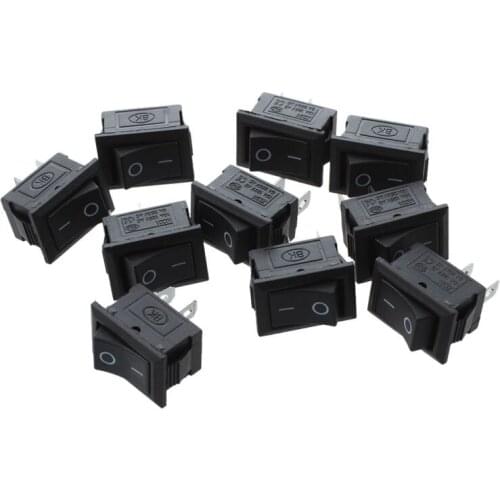 WSFS Hot 10 Pcs SPST Mini Black 2 Pin Rocker Switch AC 125V 10A 250V 6A