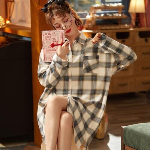 Autumn Womens Fashion Homedress Nightdress Long Sleeve Shirt Nightgowns Girls Sleepwear Cotton Sleepshirts Loose Home Clothing