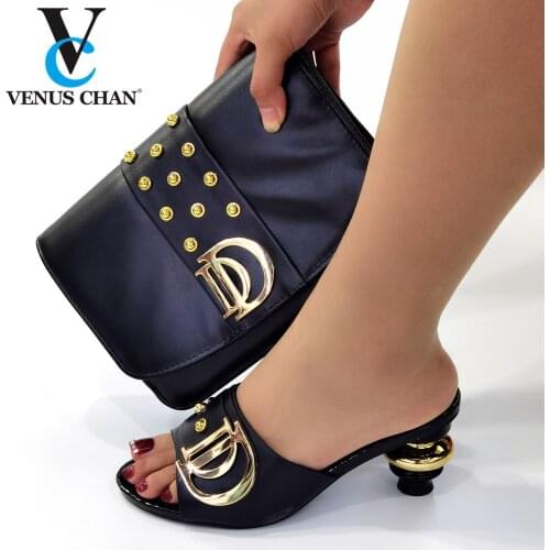 Shoes and Bag Set Black Color African Matching Shoe and Bag Set Decorated with Rhinestone Nigerian Shoes and Bag Set for Women