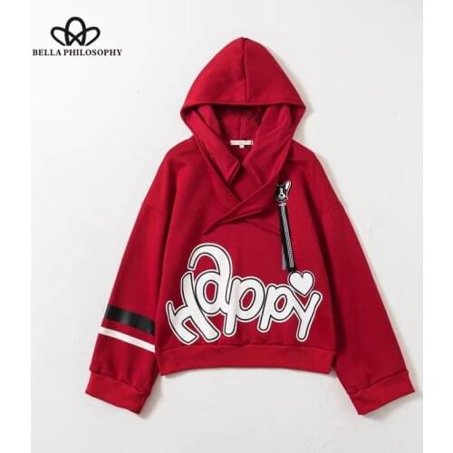 Bella Philosophy 2019 spring women casual pullovers sporty letter hoodie sailor collar cute top lace cotton dog clothes