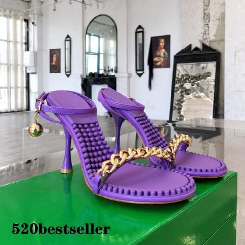Summer new Runway sandals high heels for women Lady high heels shoes round toe Polka Dot Chains Slingback Strap Thin Heels 2021