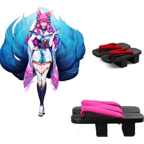 Game LOL Spirit Blossom Ahri Cosplay Shoes Japanese Traditional Geta Clog Women Flip Flops Outdoor Sandals L320