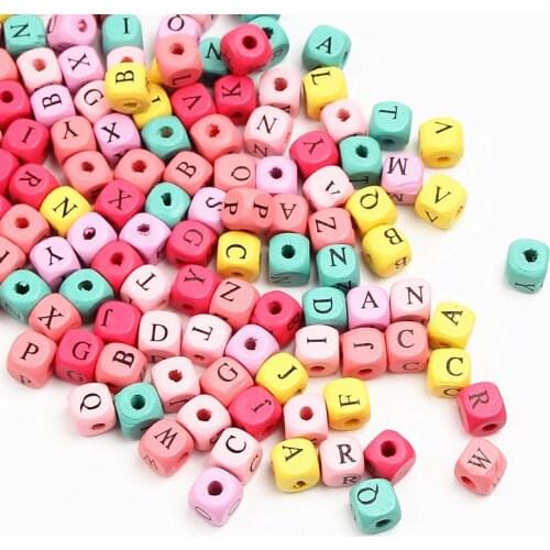 10mm 100Pcs DIY Multicolor Wood Beads English "A-Z" Letter Beads Random Mixed Square-shape Cube Spacer Beads For Jewelry Making