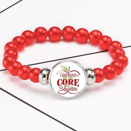 10PC Teachers Are The Core Of Education Charm Beaded Bracelet 18mm Teaching Is Heart Work bracelets Snap Holder Buttons Jewelry