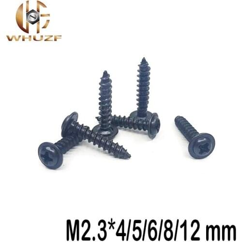 100pcs Pan head Pad Self-tapping Screw Black Self-tapping Screws M2.3*4/5/6/8/12 mm