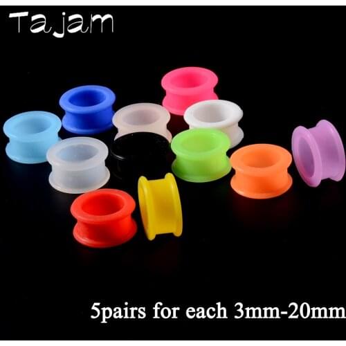 110pcs/Lot Mixed 3mm-20mm Silicone Flexible Double Flared Hollow Ear Tunnel Plugs Gauge Black Red Blue Orange Expander Wholesale