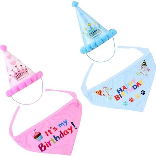 2021 Funny Cute Pet Cat Dog Birthday Headwear Caps Hat Party Supplies Costume Bandana Headwear Letter Star Print Pet Accessory