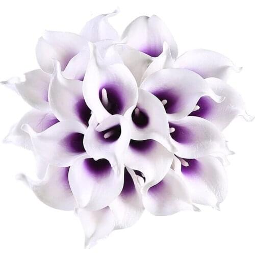 24Pcs Artificial Calla Lily Flowers for DIY Bridal Wedding Bouquet Centerpieces Home Decor(Purple in White)