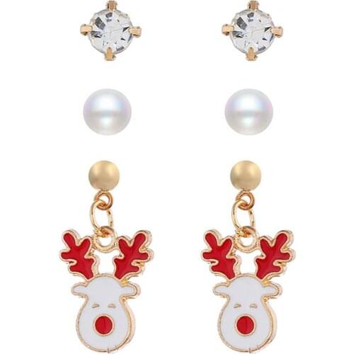3 Pair/set Xmas Stud Earrings Trend Jewelry Women Merry Christmas Ladies Earring Snowman Deer Santa Claus Tree Eardrop Earrings