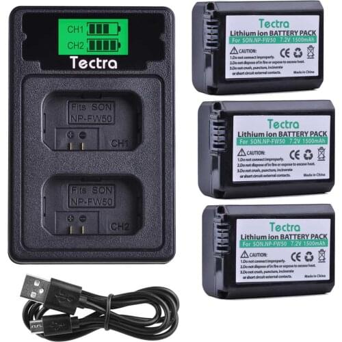 3PCS NP-FW50 NP FW50 Battery for Sony Alpha a6500 a6300 a6000 a5000 a3000 NEX-3 a7R +LCD Type C USB Dual Charger