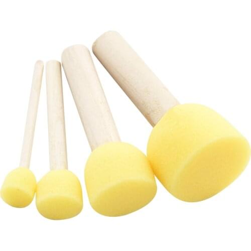 4pcs/Set Yellow Sponge Painting Brushes Children Wooden Handle Writing Painting Tool Graffiti Toys Kids DIY Graffiti Drawing Toy