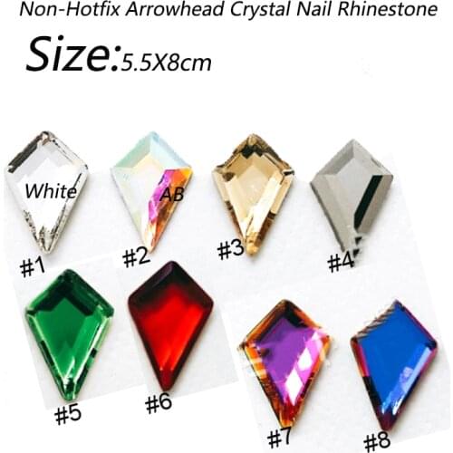 50Pcs Non-Hotfix-Colorful Crystal Nail Rhinestones (5.5X8cm) Glass Arrowhead Shape Nail Stones#8COLORS