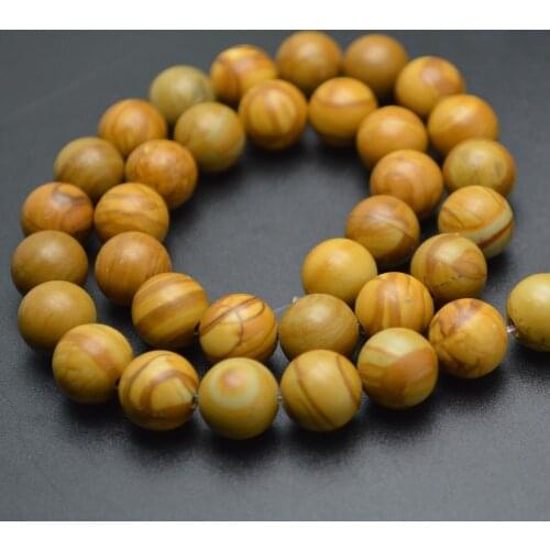 8mm Natural Yellow Wood Veins Stone Round Loose Beads