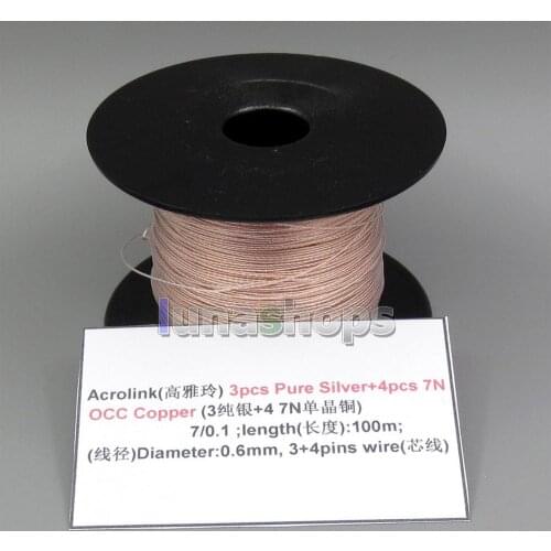 LN005218 100m Acrolink 3pcs Pure Silver + 4pcs OCC Signal Earphone DIY Cable 7*0.1 Dia:0.6mm