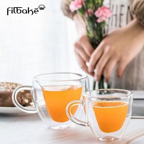 1 Set Tea Cup Heart Shaped Double Wall Insulated Clear Glass Tea Coffee Juice Cup Heat Resistant Creative Clear Milk Cups