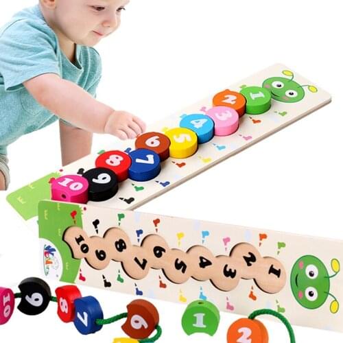 Baby Wooden Digital Beaded Boards Toys Number Matching Threading Beading Games Montessori Educational Toys Fine Motor Training