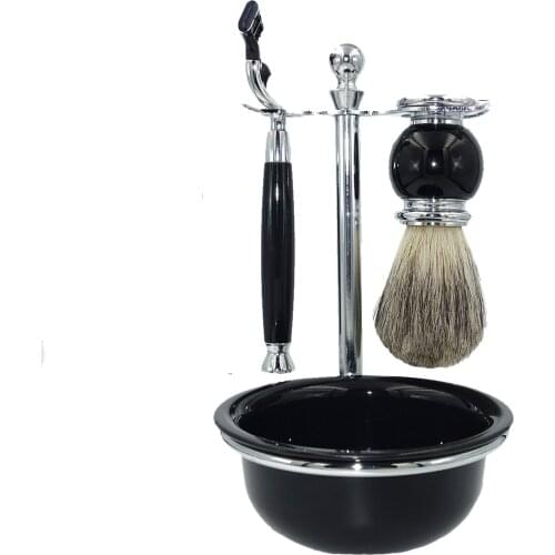 WLONG Super Natural Badger Hair Men Shaving Brush Set for Facial Beard Cleaning with Soap Cup and Safety Razor