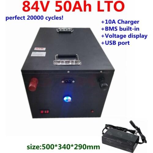 Deep cycles LTO 84V 50Ah Lithium Titanate battery with 35S BMS for solar energy motorhome golf cart ebike+10A Charger