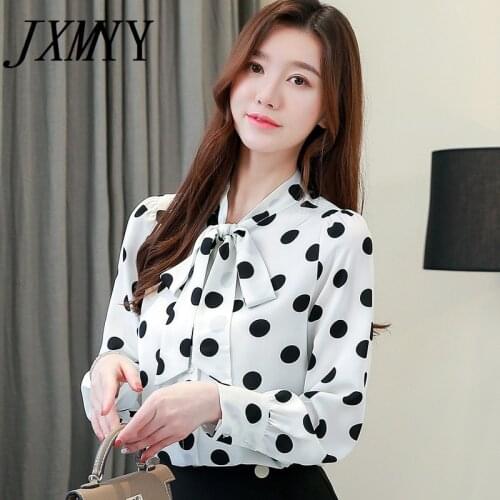 JXMYY 2021 Spring And Autumn Long-Sleeved Fashion And Elegant Temperament Polka-Dot Blouse Top Bow Sweet Lining