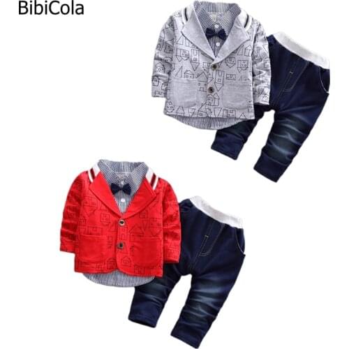 BibiCola 2018 New Spring Autumn Children Clothing Sets Kids Boy Coat+T-Shirts+Pants 3 PcsSuit Cotton Kids Clothes
