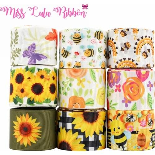 7/8"22mm.1"25mm,1-1/2"38mm Flower Elastic Band Sunflower Grosgrain Ribbon For Handmade Bow/Party Decoration 50 Yards